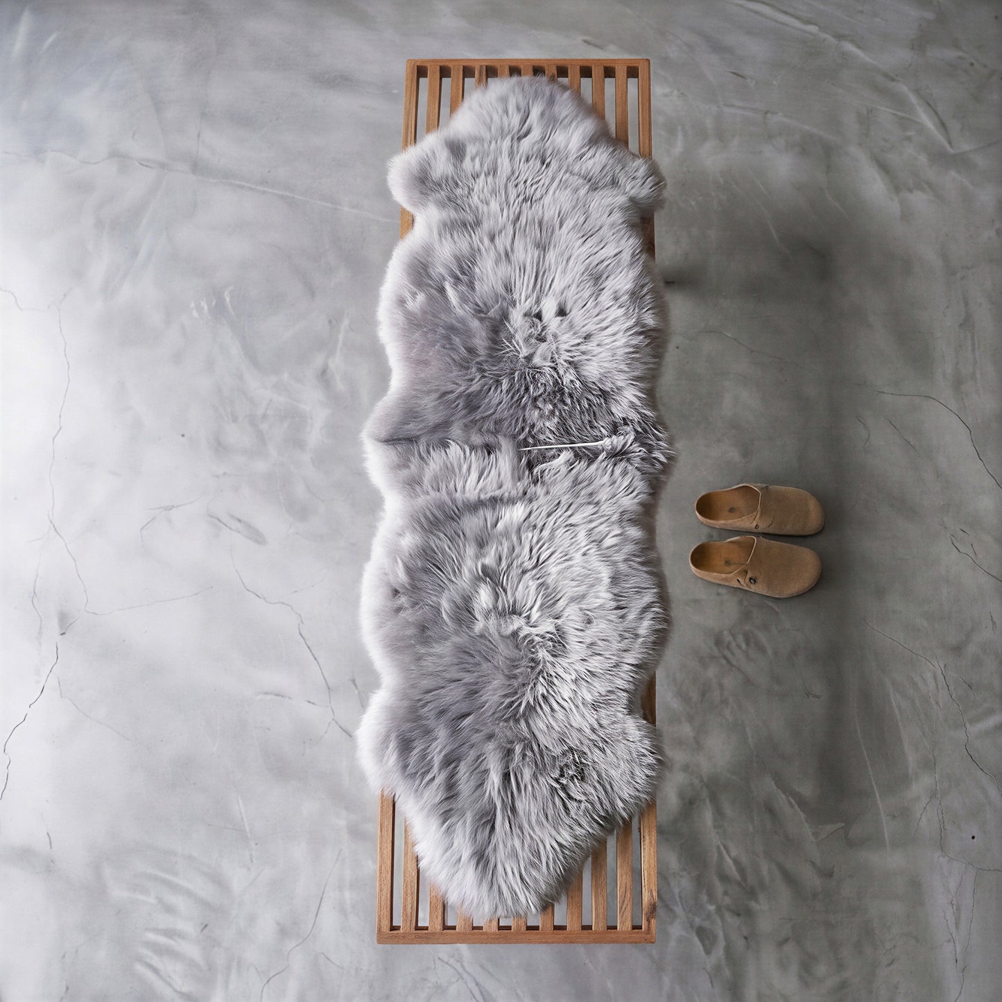 Double New Zealand Sheepskin Rug & Throw, 2-Pelt, Medium, L180 x W65 cm, Silver