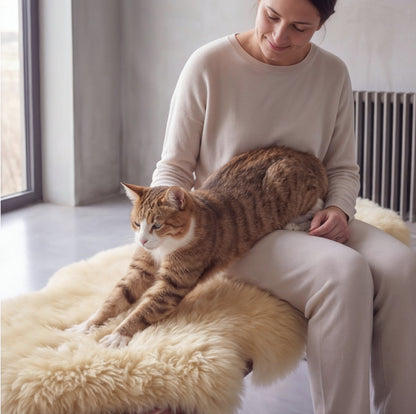 Double New Zealand Sheepskin Rug & Throw, 2-Pelt, Medium, L180 x W65 cm, Champagne