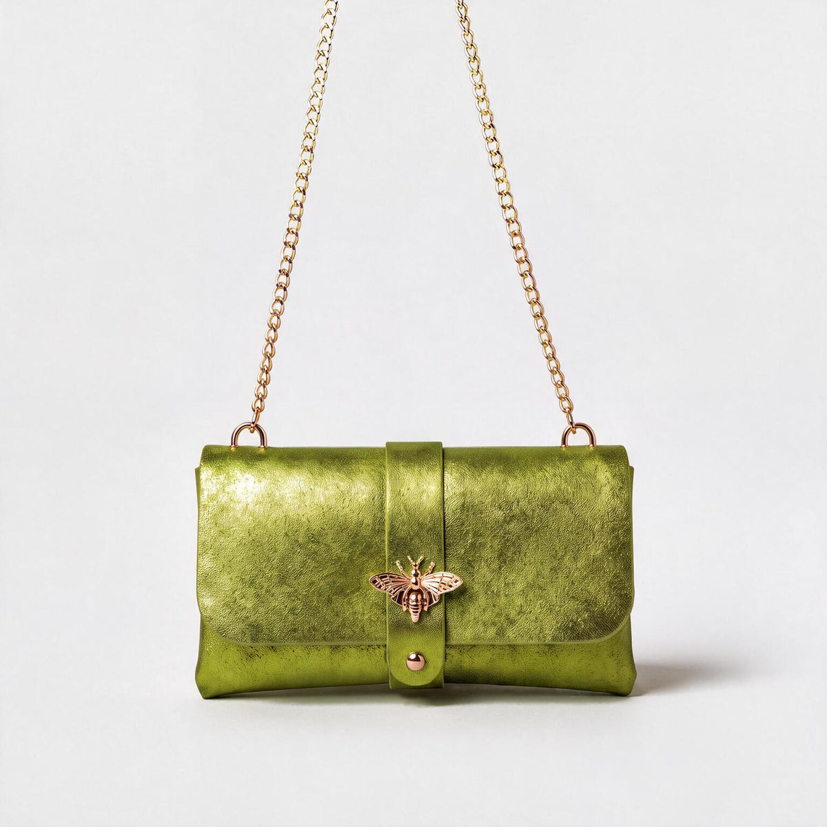 Anima Suede Leather Metallic Clutch Shoulder Bag by Clemés
