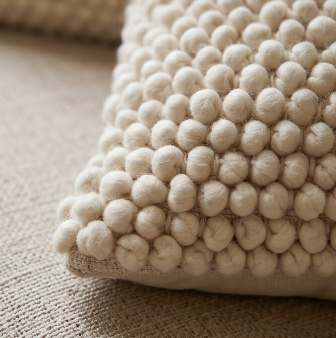 Pair of Natural Wool Cushions 50 x 50 cm