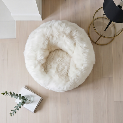 Premium Natural Long-Wool Sheepskin Bean Bag, L85 x W85 x H70 cm, Ivory
