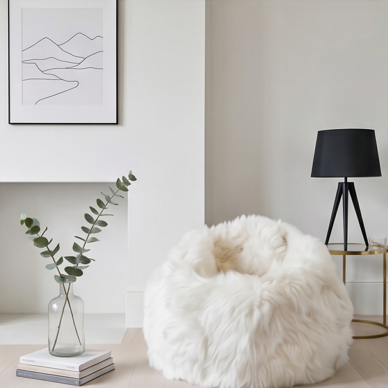 Premium Natural Long-Wool Sheepskin Bean Bag, L85 x W85 x H70 cm, Ivory