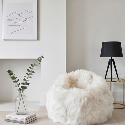 Premium Natural Long-Wool Sheepskin Bean Bag, L85 x W85 x H70 cm, Ivory