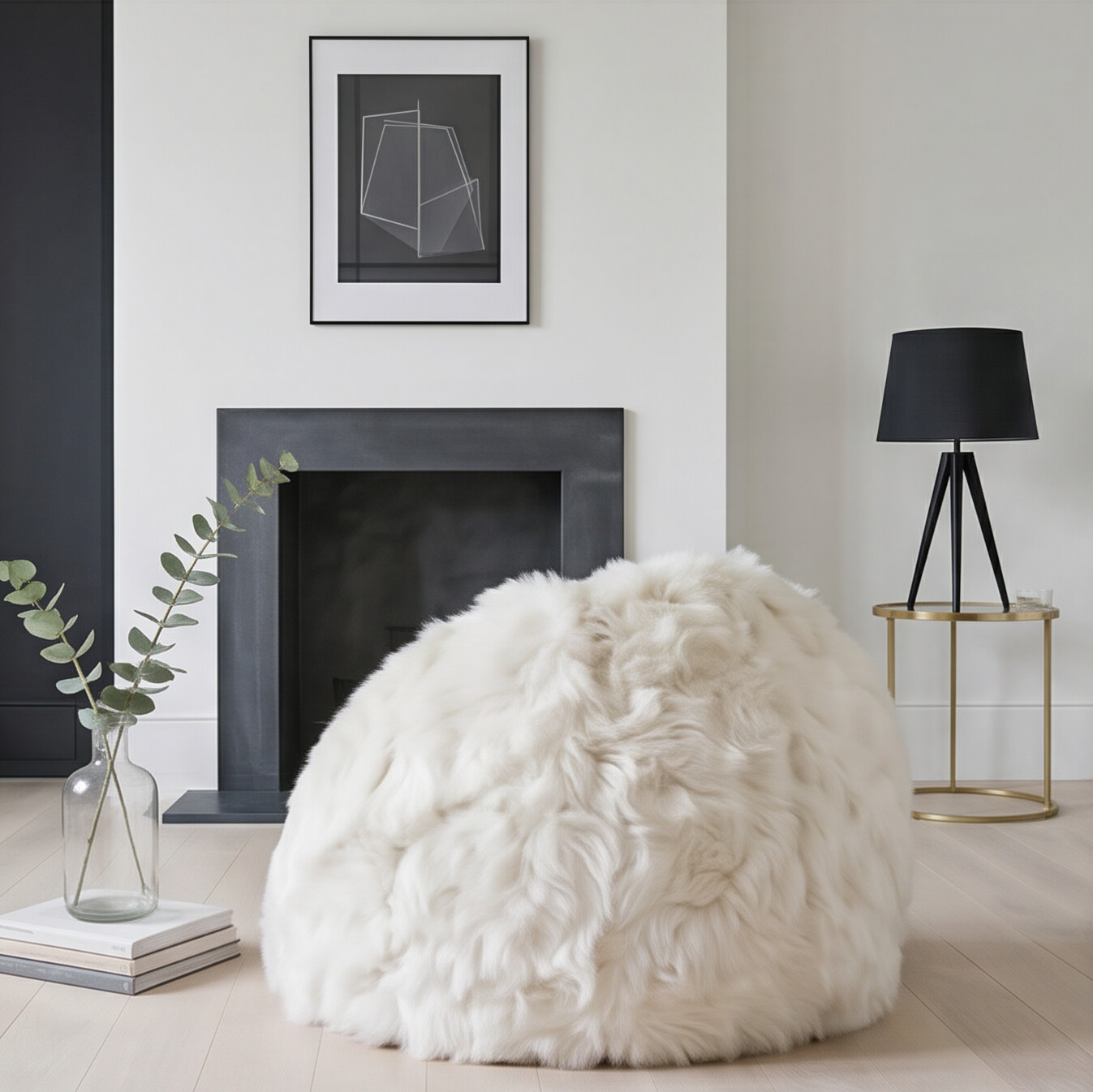 Premium Natural Long-Wool Sheepskin Bean Bag, L85 x W85 x H70 cm, Ivory