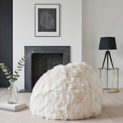 Premium Natural Long-Wool Sheepskin Bean Bag, L85 x W85 x H70 cm, Ivory