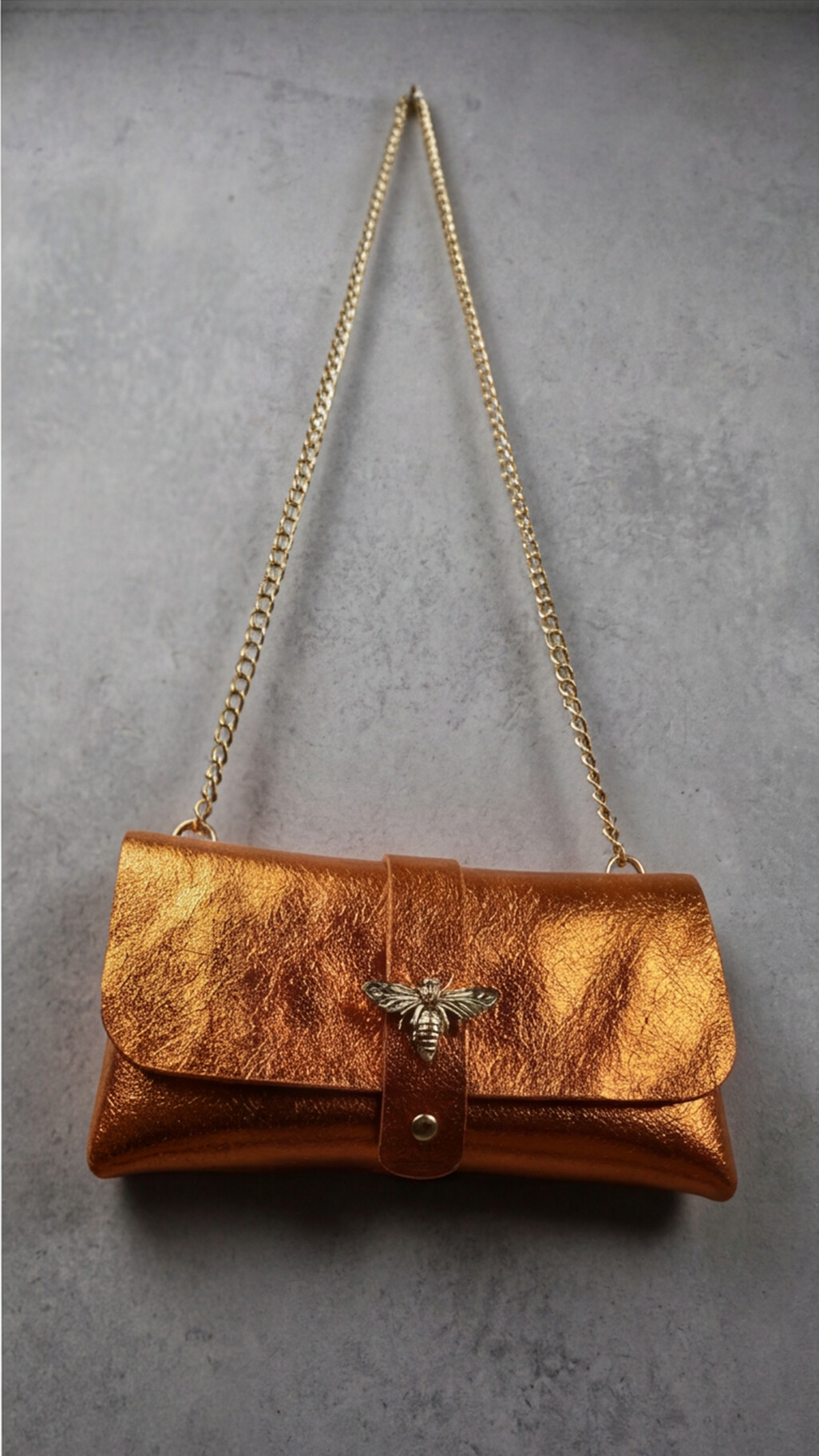 Anima Suede Leather Metallic Clutch Shoulder Bag by Clemés