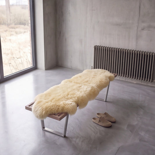 Double New Zealand Sheepskin Rug & Throw, 2-Pelt, Medium, L180 x W65 cm, Champagne