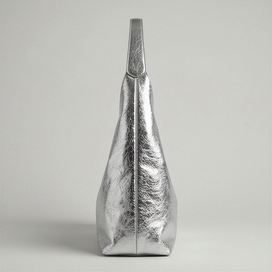 Silvia Metallic Suede Slouch Bag by Clemés, Silver