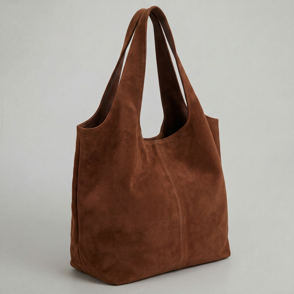 Giannina Suede Leather Shoulder Tote Bag by Clemés (Mocha)