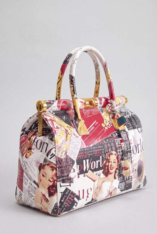 Dalia Leather Top-Handle Bag with Pop-Art Print by Clemés