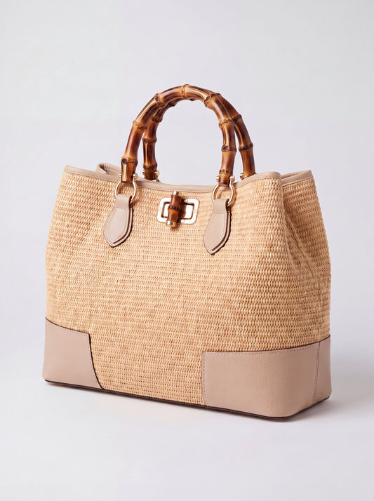 Ginevra Bamboo-Handle Raffia Bag by Clemés