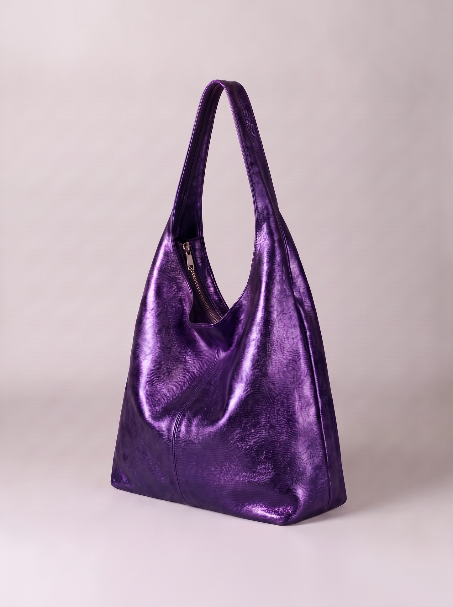 Silvia Metallic Suede Slouch Bag by Clemés, Violet