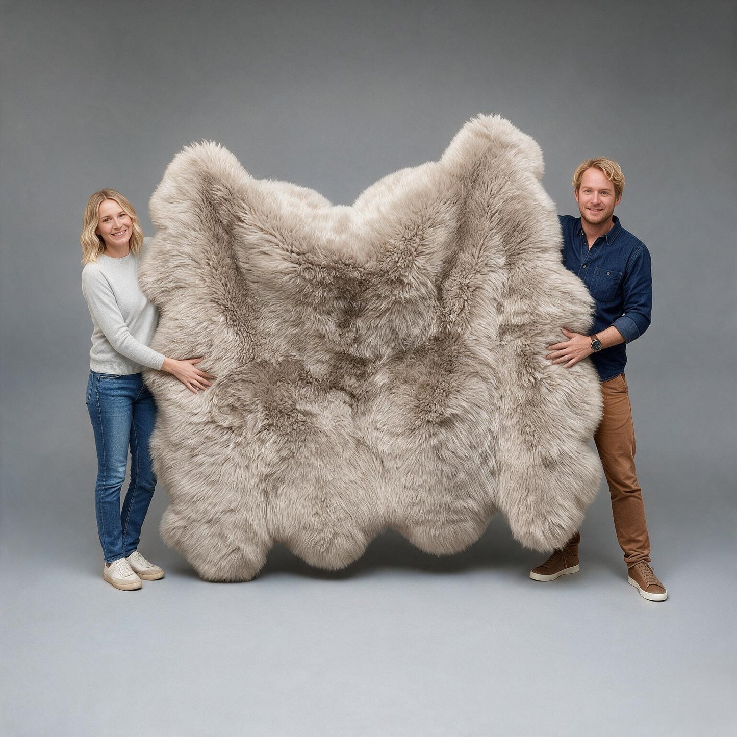 Octo New Zealand Sheepskin Rug & Throw, 8-Pelt, XX-Large, L200 x W180 cm, Oyster (Cloud Dancer)