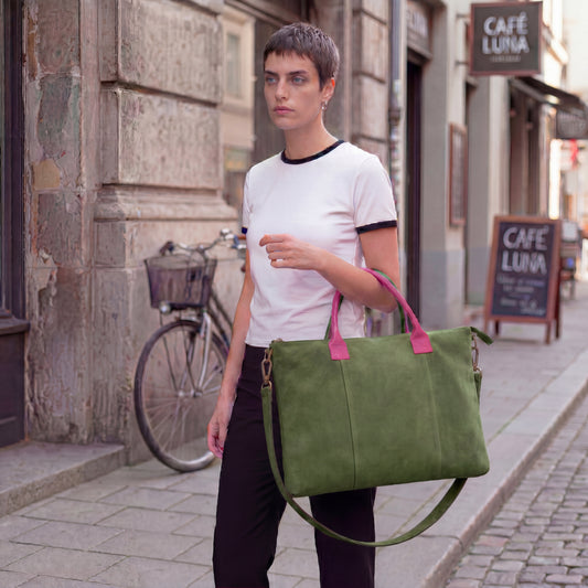 Milano Max Suede Bag, Olive, by Clemés