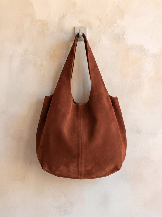 Giannina Suede Leather Shoulder Tote Bag by Clemés (Mocha)