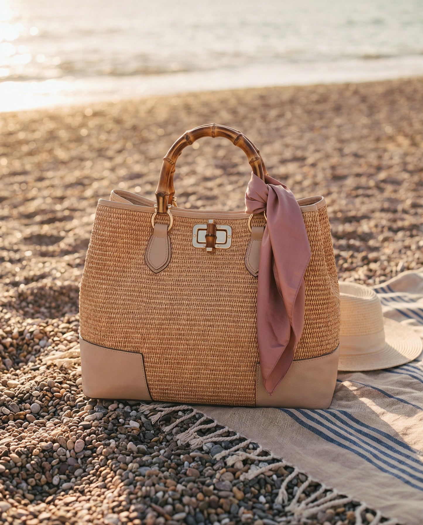 Ginevra Bamboo-Handle Raffia Bag by Clemés