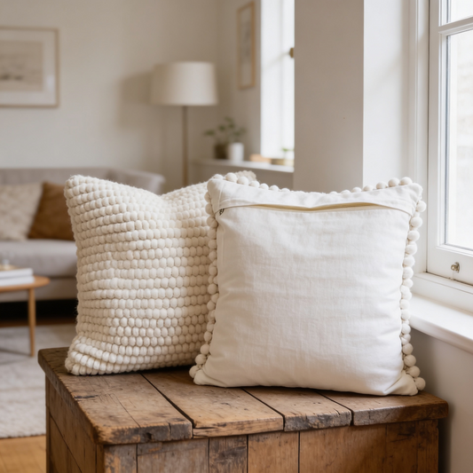 Pair of Natural Wool Cushions 50 x 50 cm
