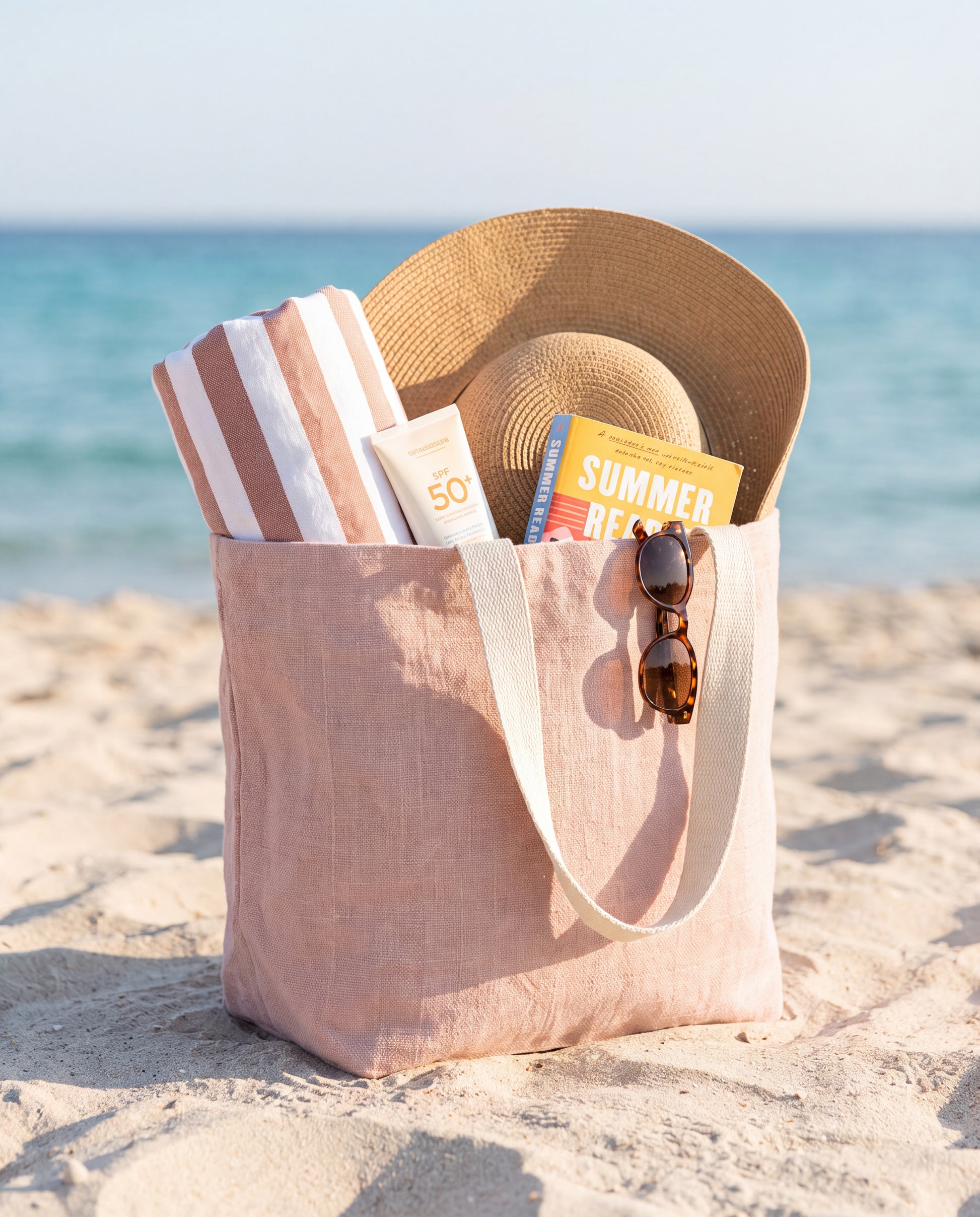 Marina Soft Washed Jute Beach Bag by Clemés - Blossom packed for a beach day