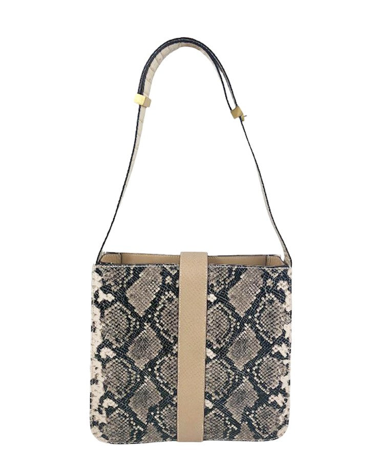 Romy croc-embossed leather shoulder bag by Clemés in Pistachio, back view