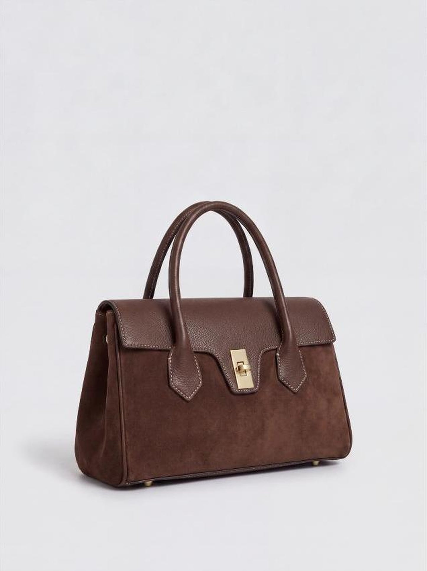 Nina Suede & Leather Satchel Bag by Clemés - Chocolate