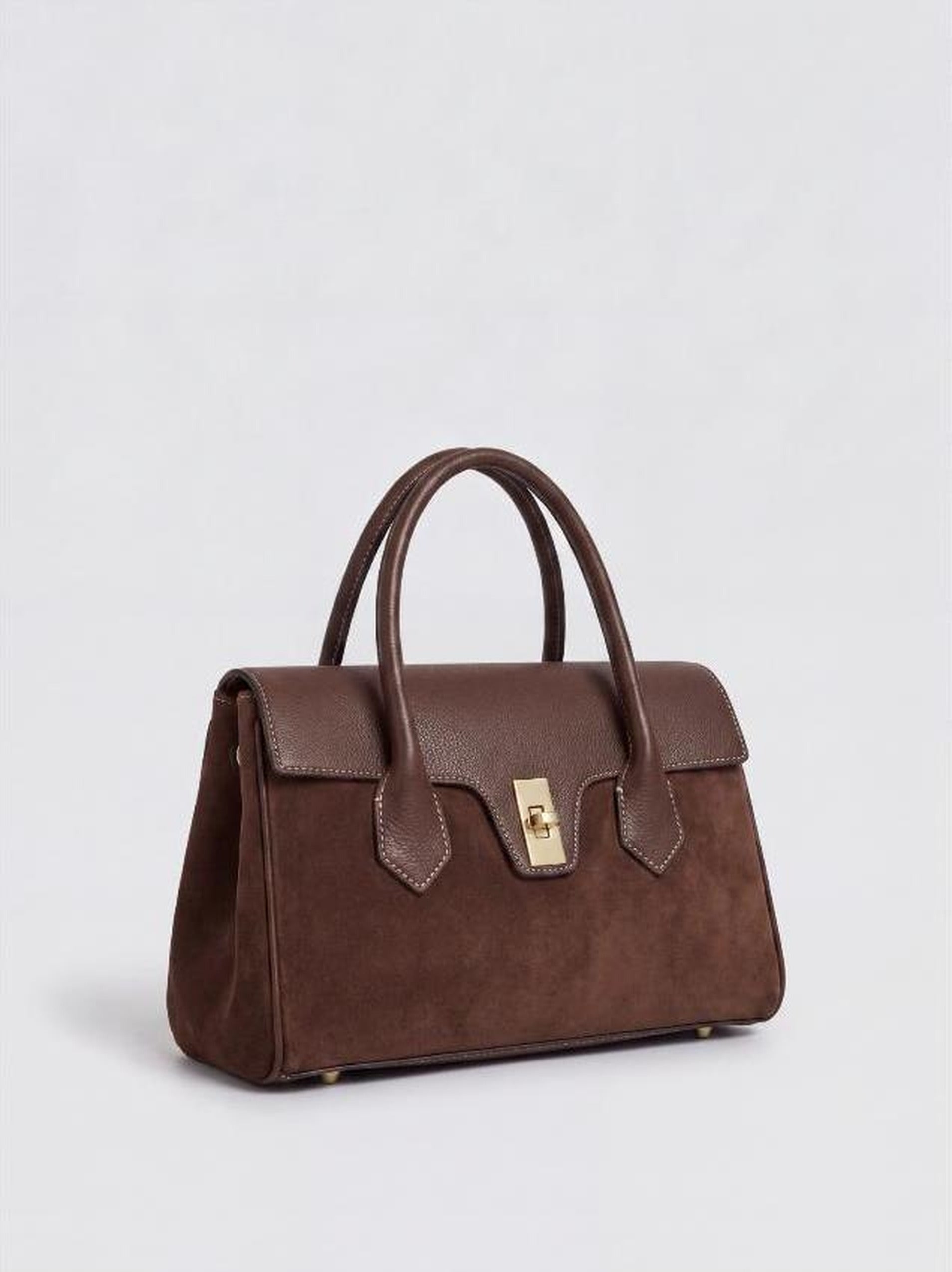 Nina Suede & Leather Satchel Bag by Clemés - Chocolate
