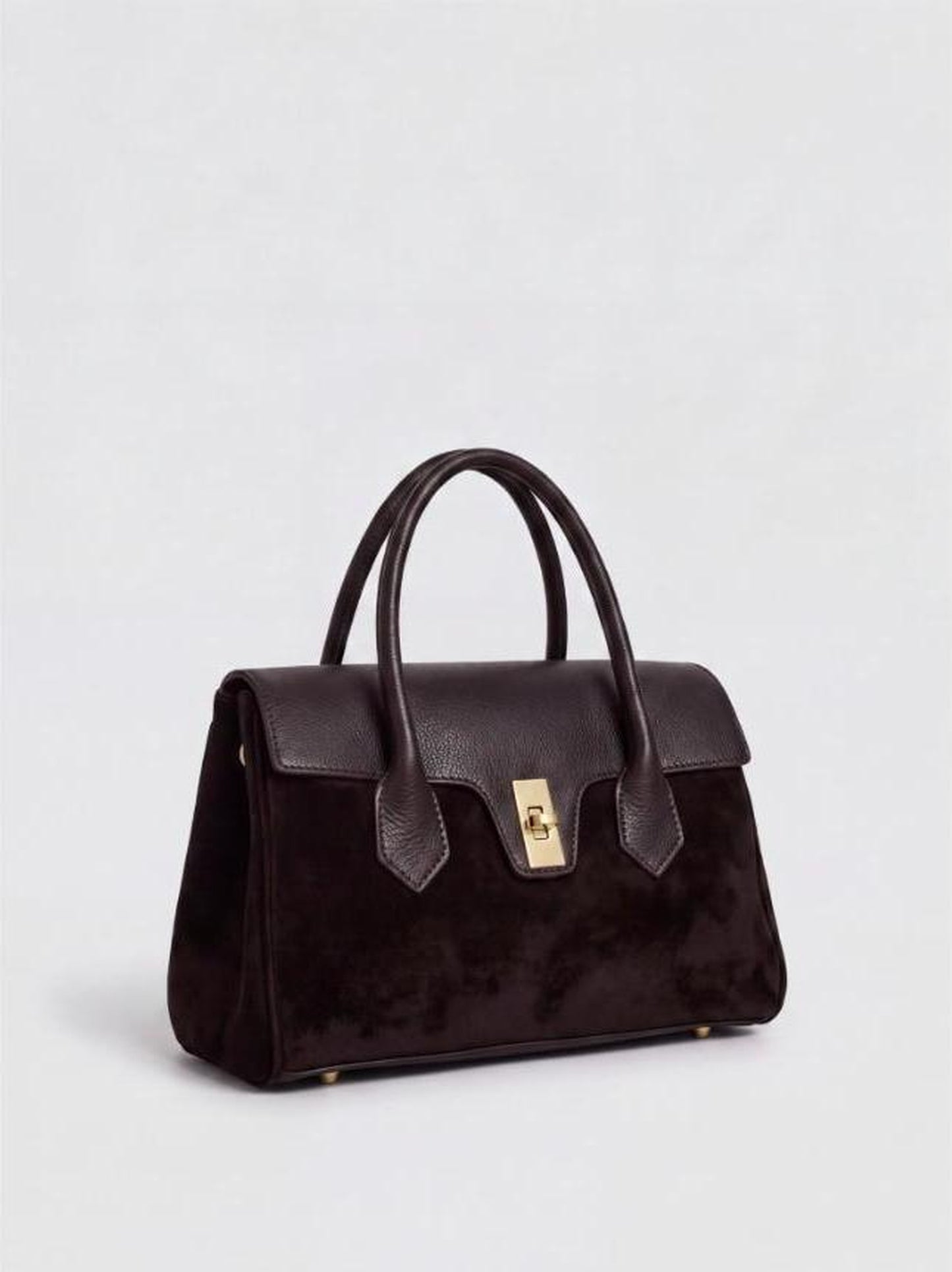 Nina Suede & Leather Satchel Bag by Clemés - Dark Brown