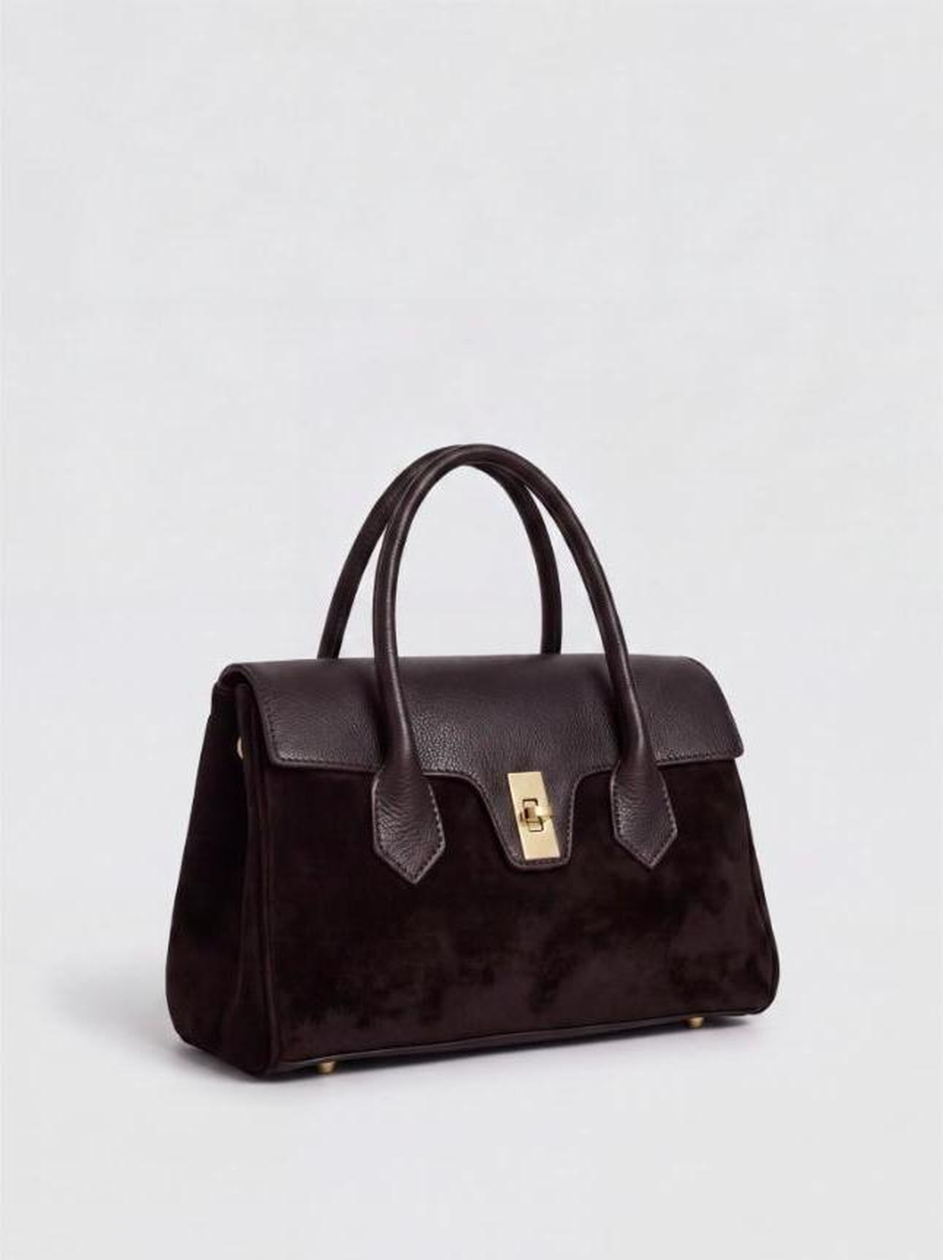 Nina Suede & Leather Satchel Bag by Clemés - Dark Brown
