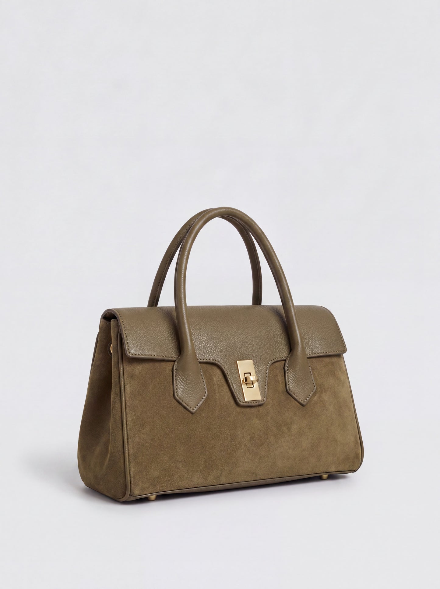 Nina Suede & Leather Satchel Bag by Clemés - Olive