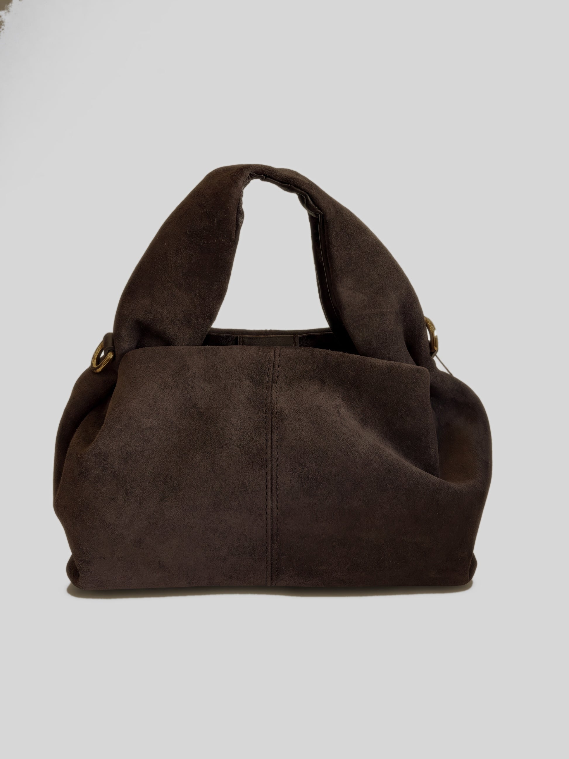 Dark Brown Noemi Suede Handbag, front view