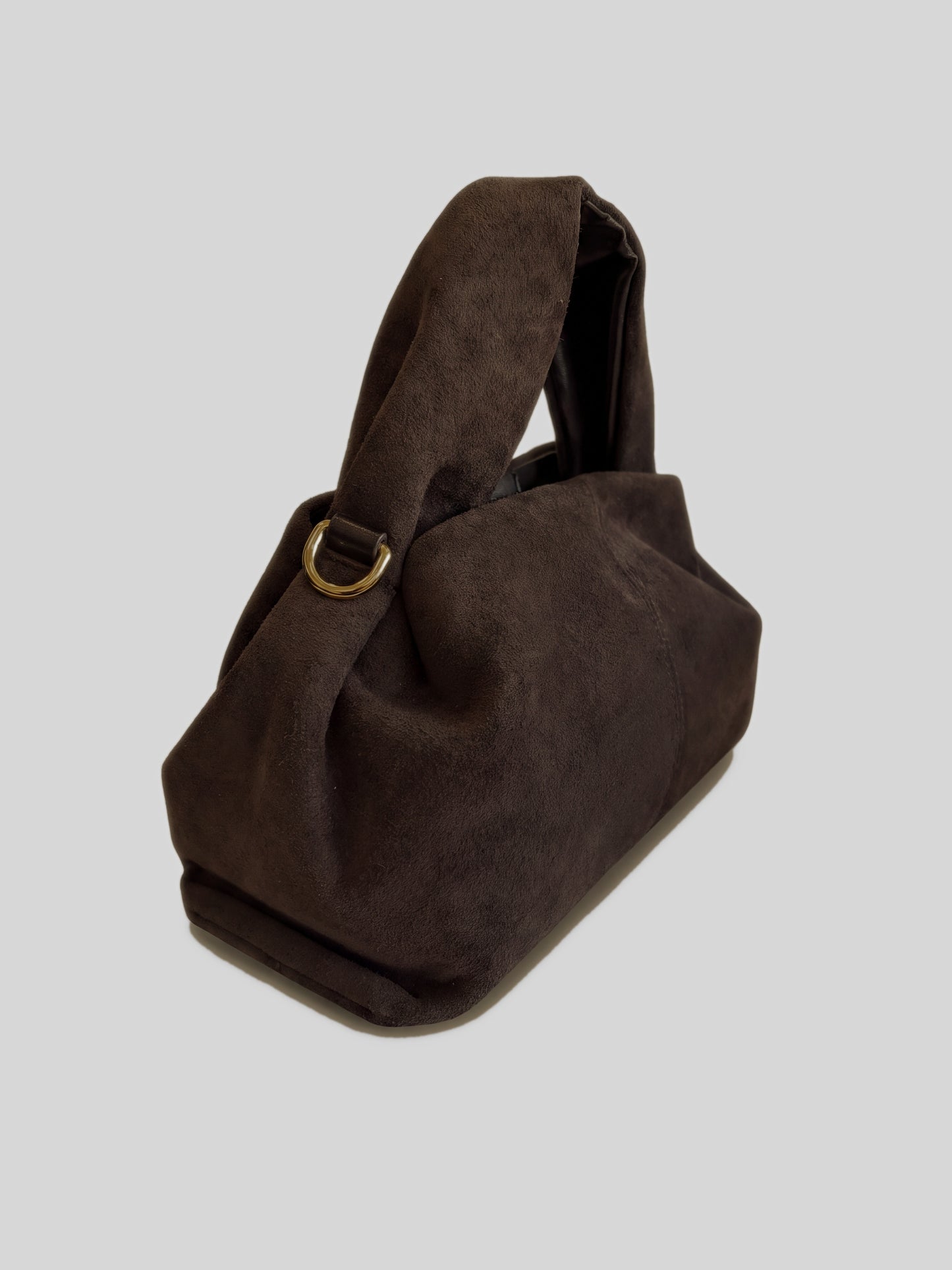Dark Brown Noemi Suede Handbag, three-quarter angle