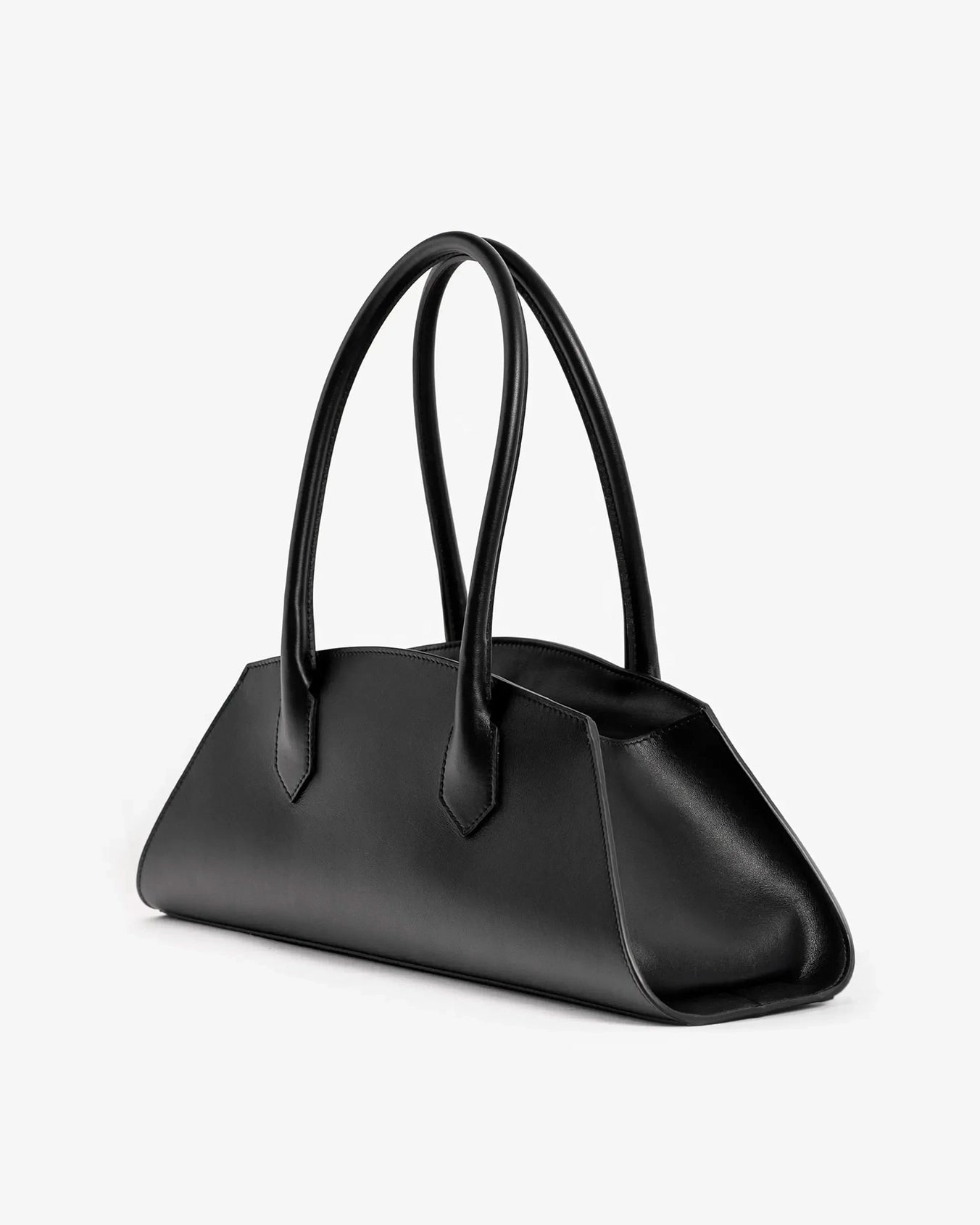 Nora Calfskin Shoulder Bag by Clemés in Black, three-quarter angle view
