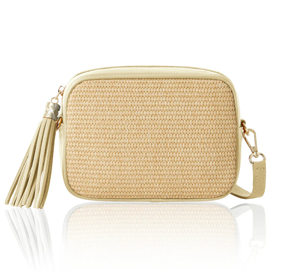 Éloise Raffia & Leather Tassel Camera Crossbody Bag by Clemés
