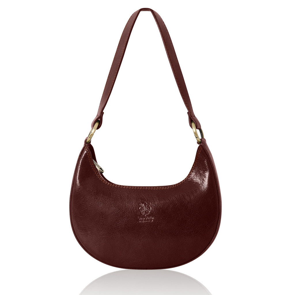 Mezzaluna leather shoulder bag in Light Chocolate