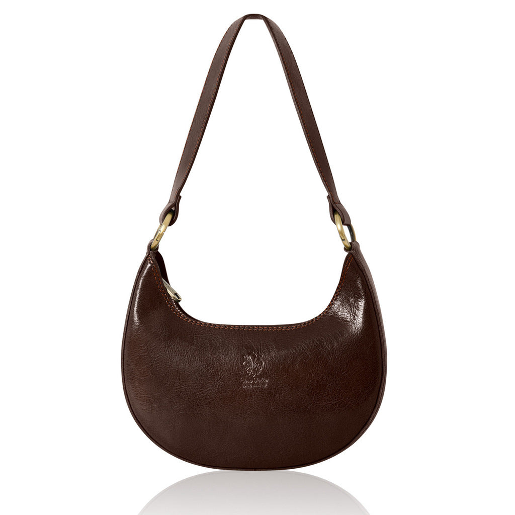 Mezzaluna leather shoulder bag in Dark Chocolate