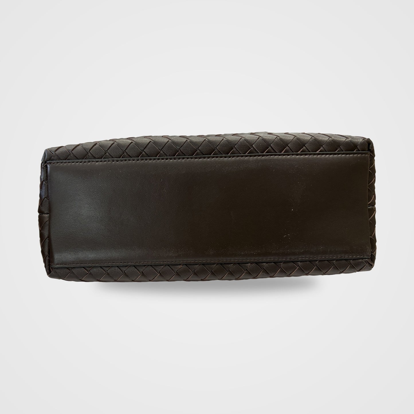 Ornella woven leather bag base with smooth leather panel and woven trim