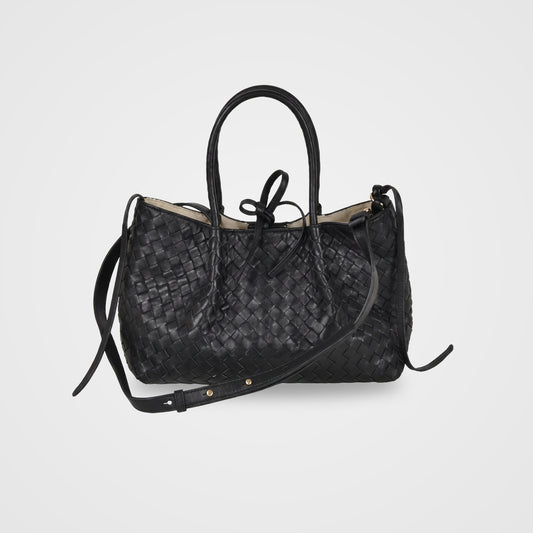 Ornella woven leather bag by Clemés in Black with shoulder strap