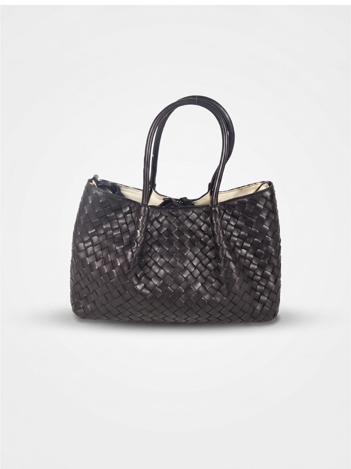 Ornella woven leather bag by Clemés in Black, professional studio shot with contact shadow