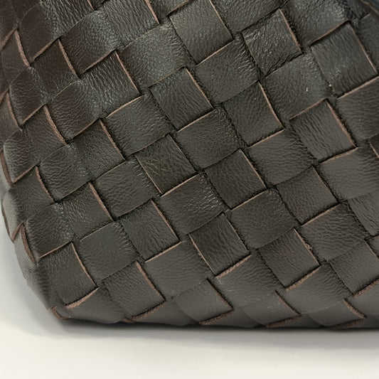 Ornella hand-woven intrecciato leather weave close-up