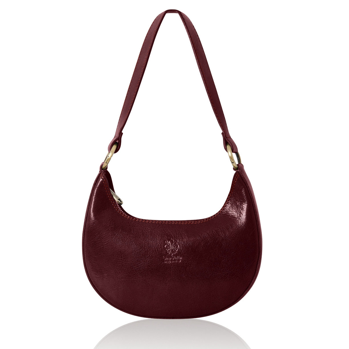Mezzaluna leather shoulder bag in Red Plum
