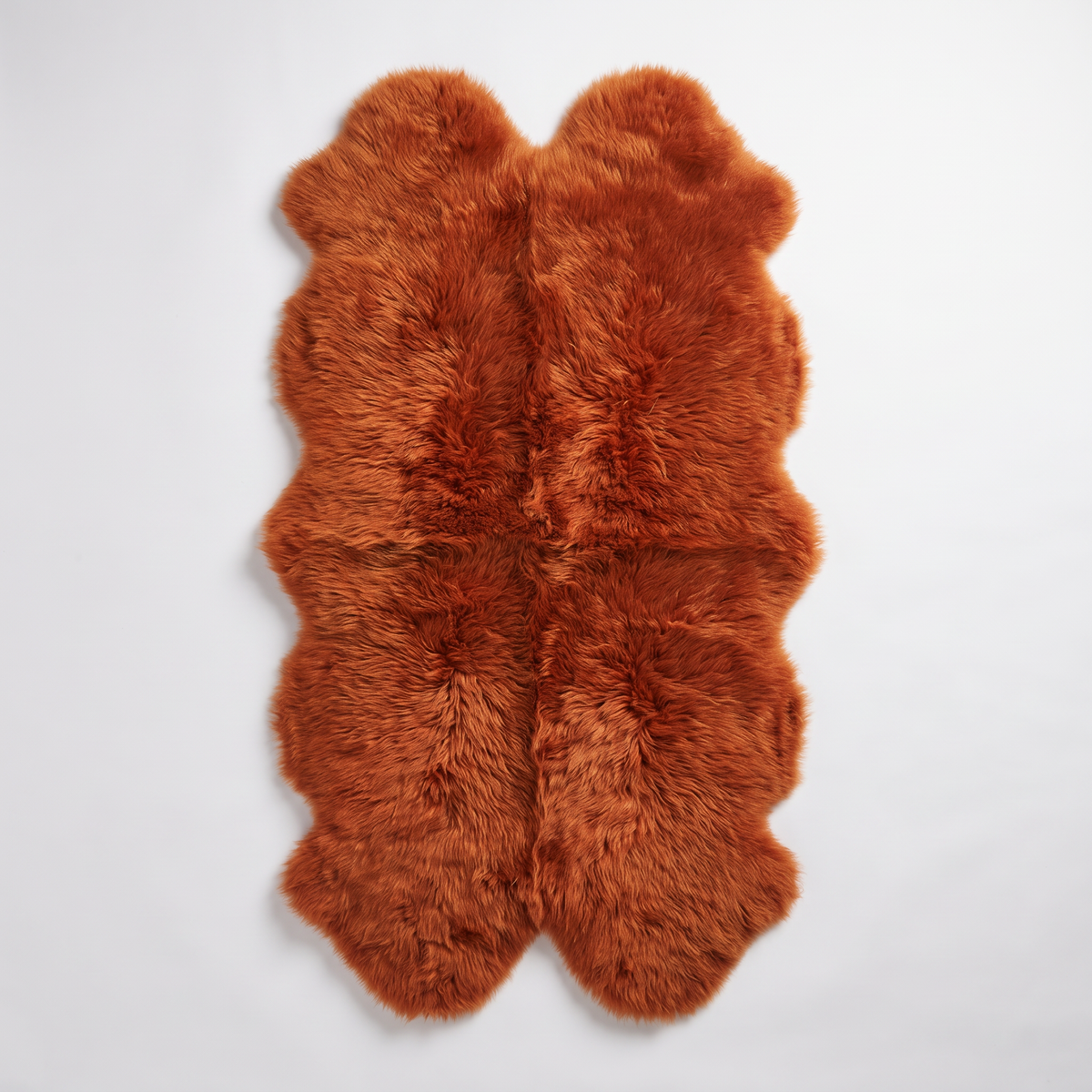 Quad New Zealand Sheepskin Rug & Throw in Burnt Orange, studio shot