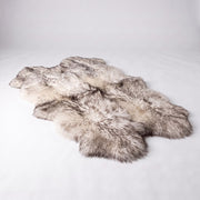 Wolf Tip New Zealand sheepskin rug, Quad size, ivory wool with dark tips, studio shot