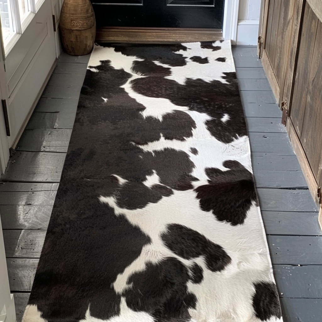 Natural Cowhide Rug/Runner, Black & Ivory, W50 x L150 cm