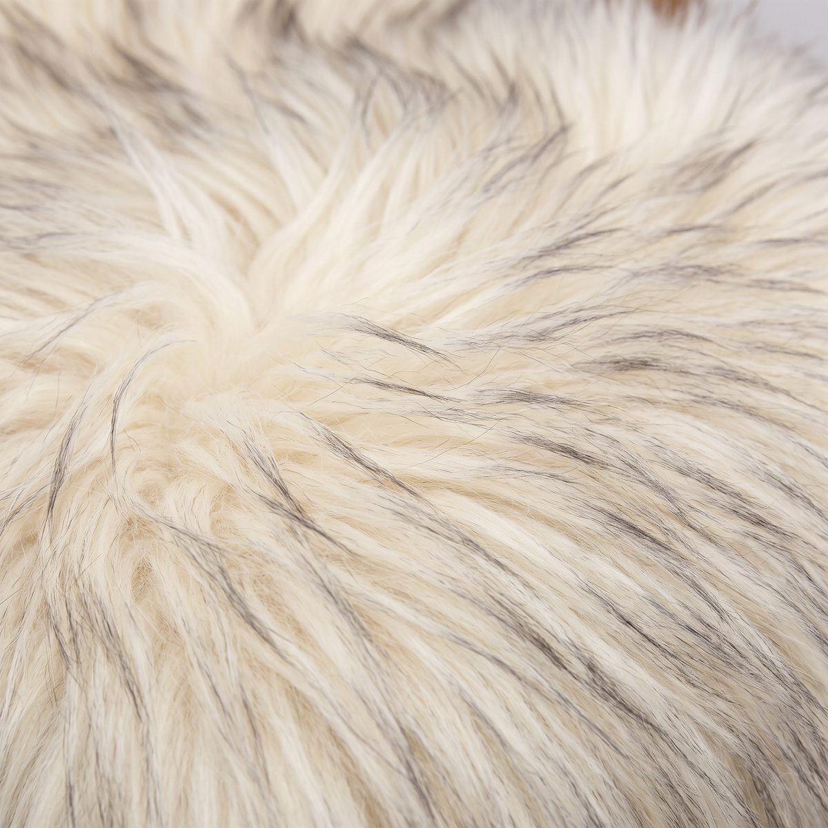 Close-up of Twilight long wool sheepskin fibres with charcoal streaking