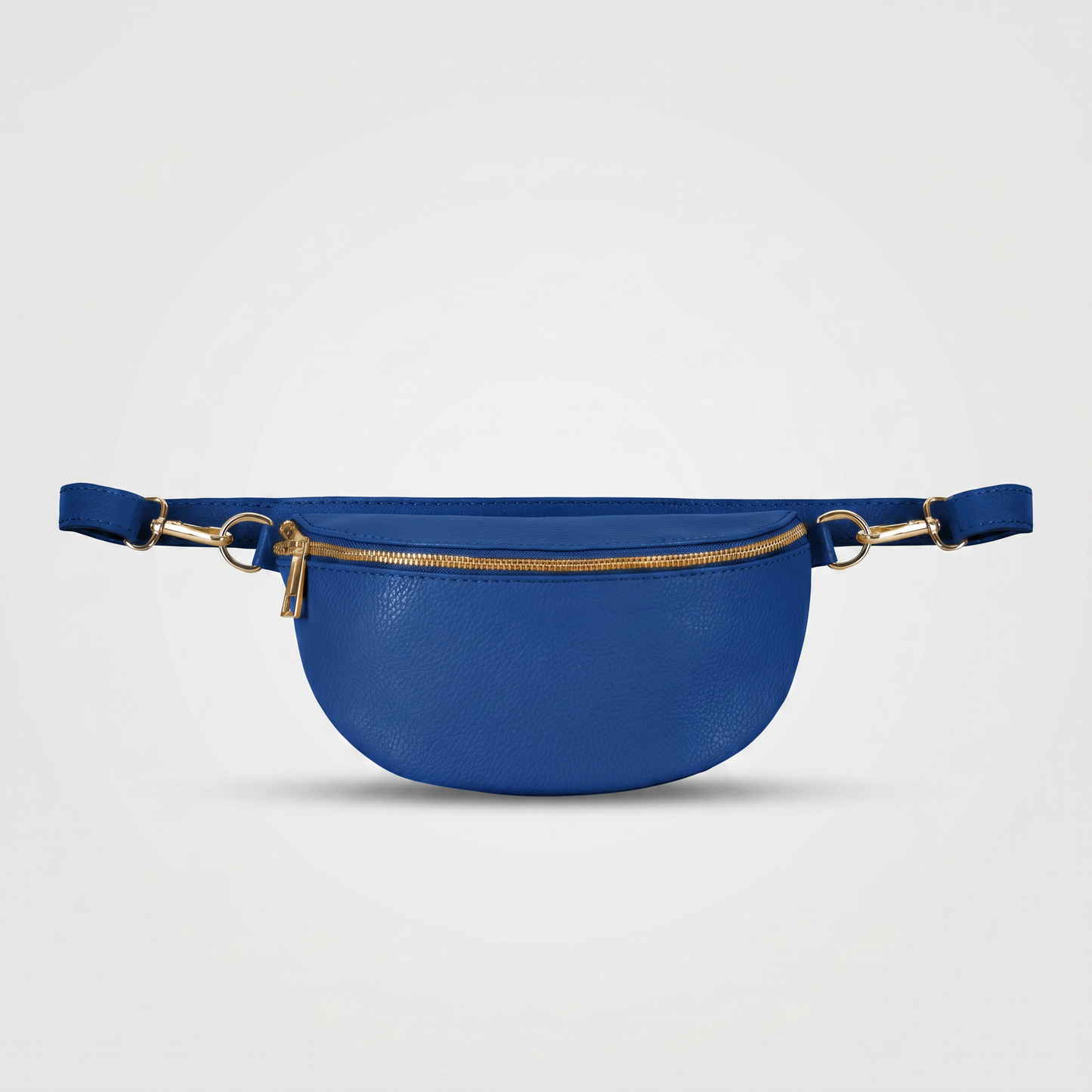 Romy leather crossbody bum bag in Royal Blue on light grey studio background