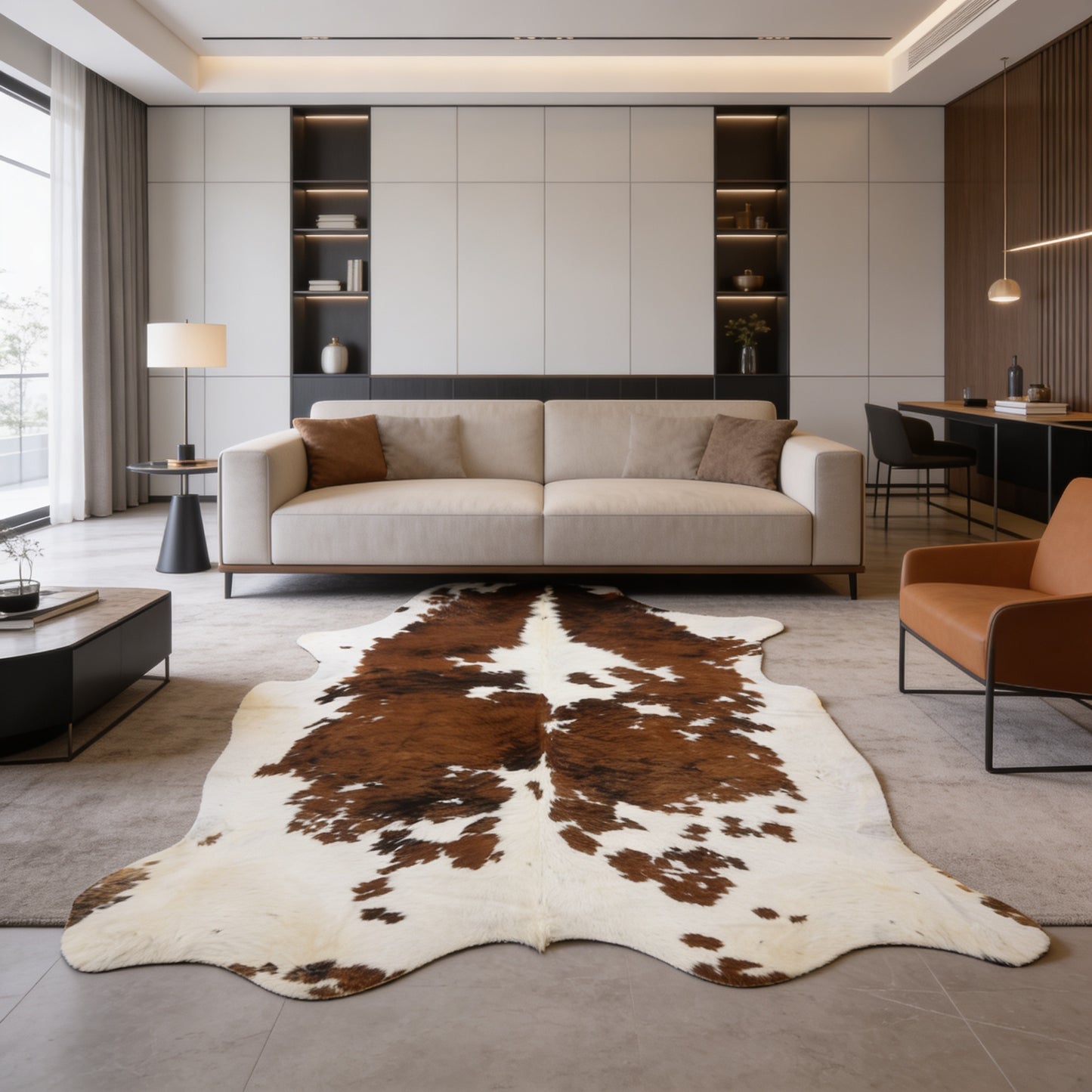 HN-23236 cowhide rug in contemporary living room