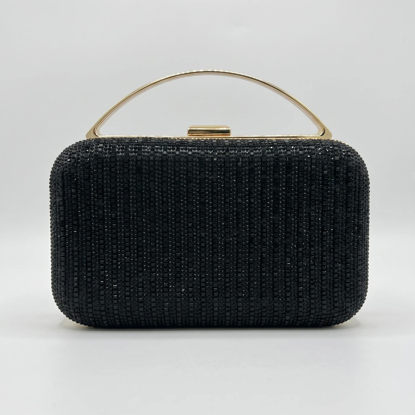 Odette Crystal Minaudière Clutch by Clemés in Black on light grey studio background