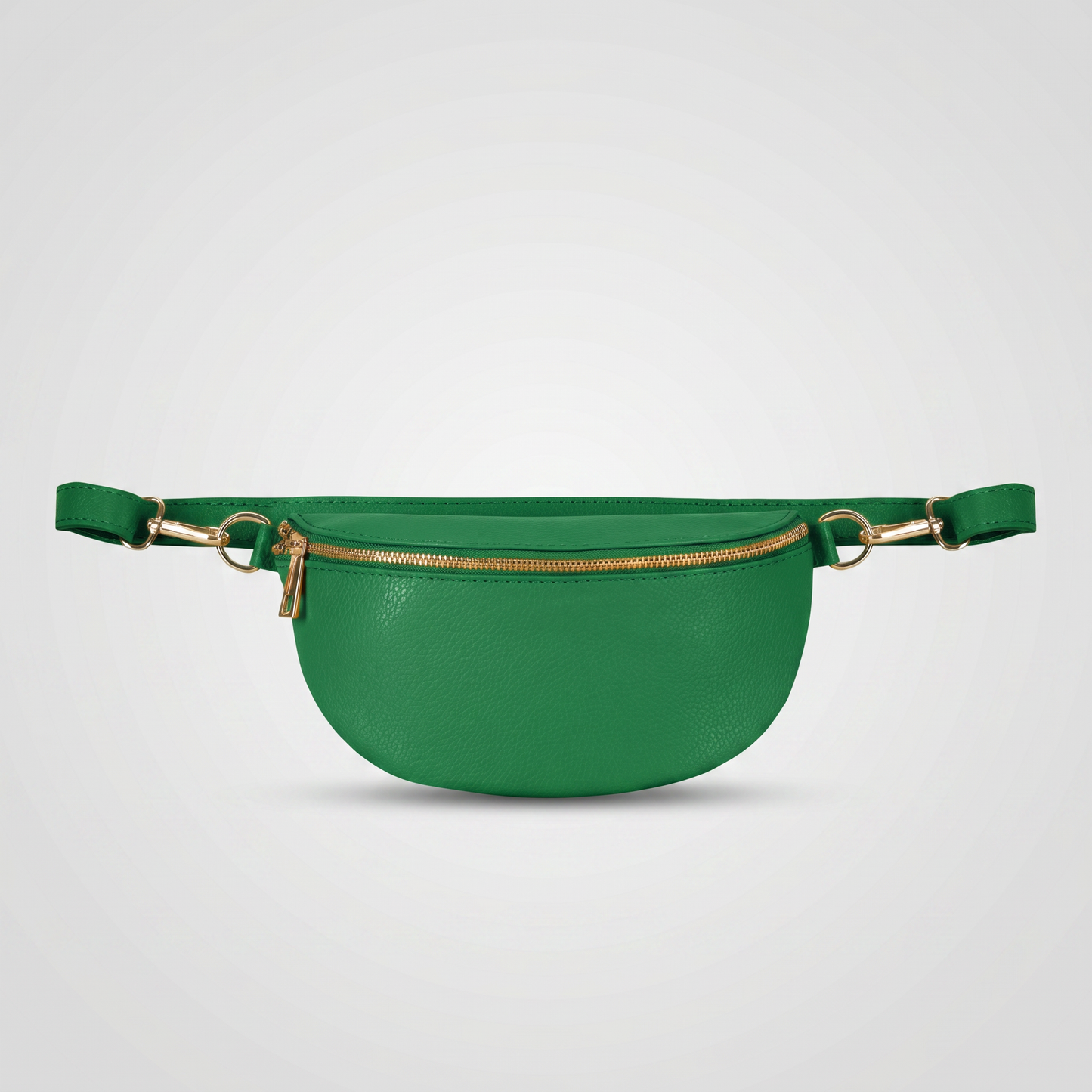 Romy leather crossbody bum bag in Green on light grey studio background
