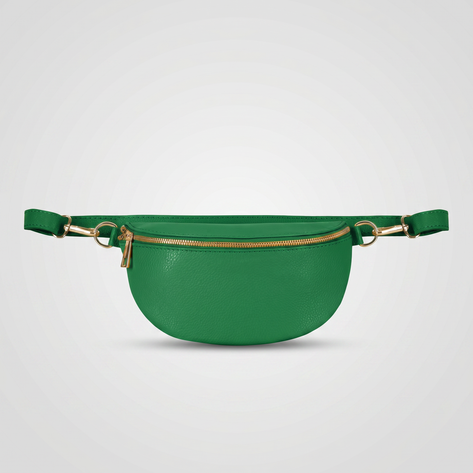 Romy leather crossbody bum bag in Green on light grey studio background