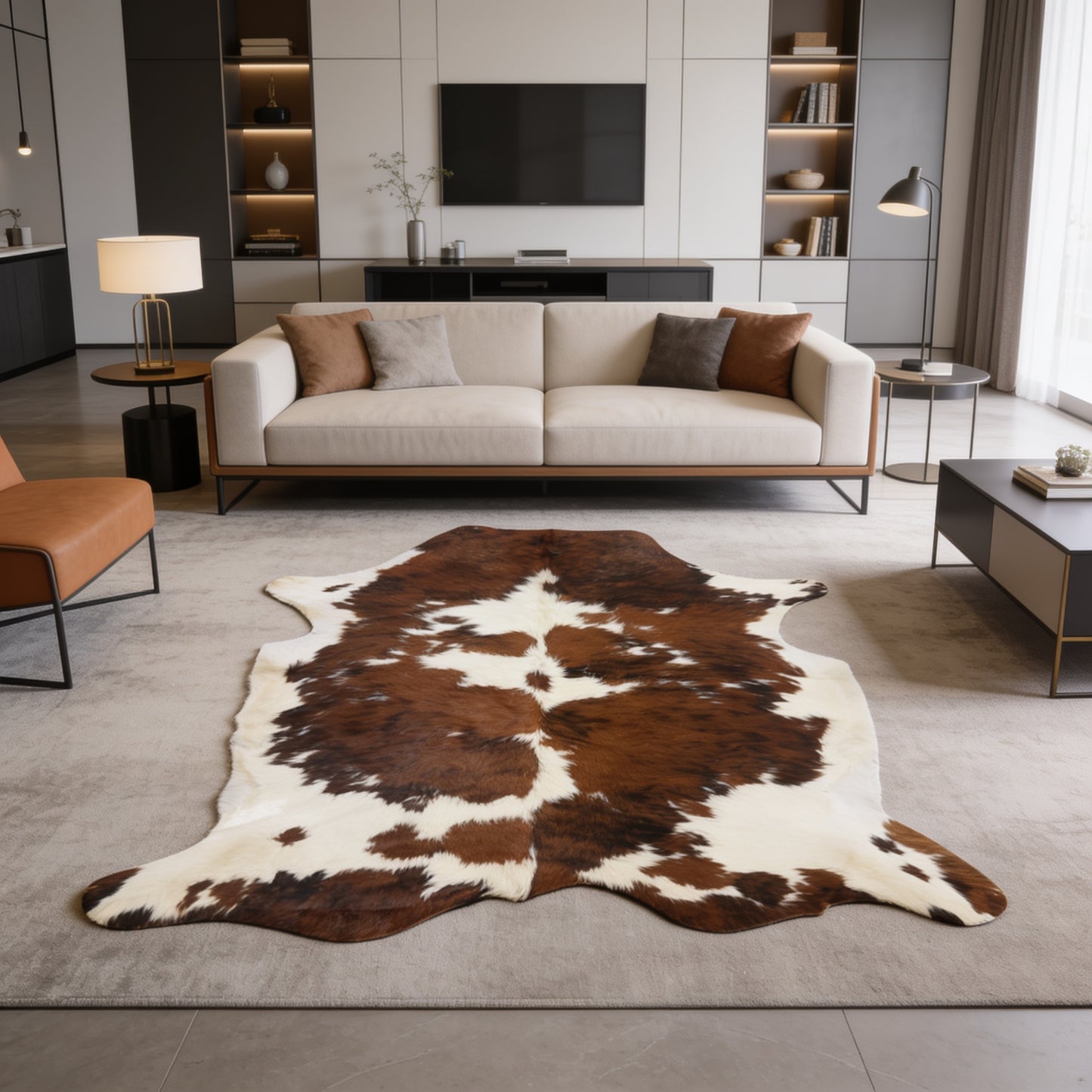 HN-23208 cowhide rug in contemporary living room
