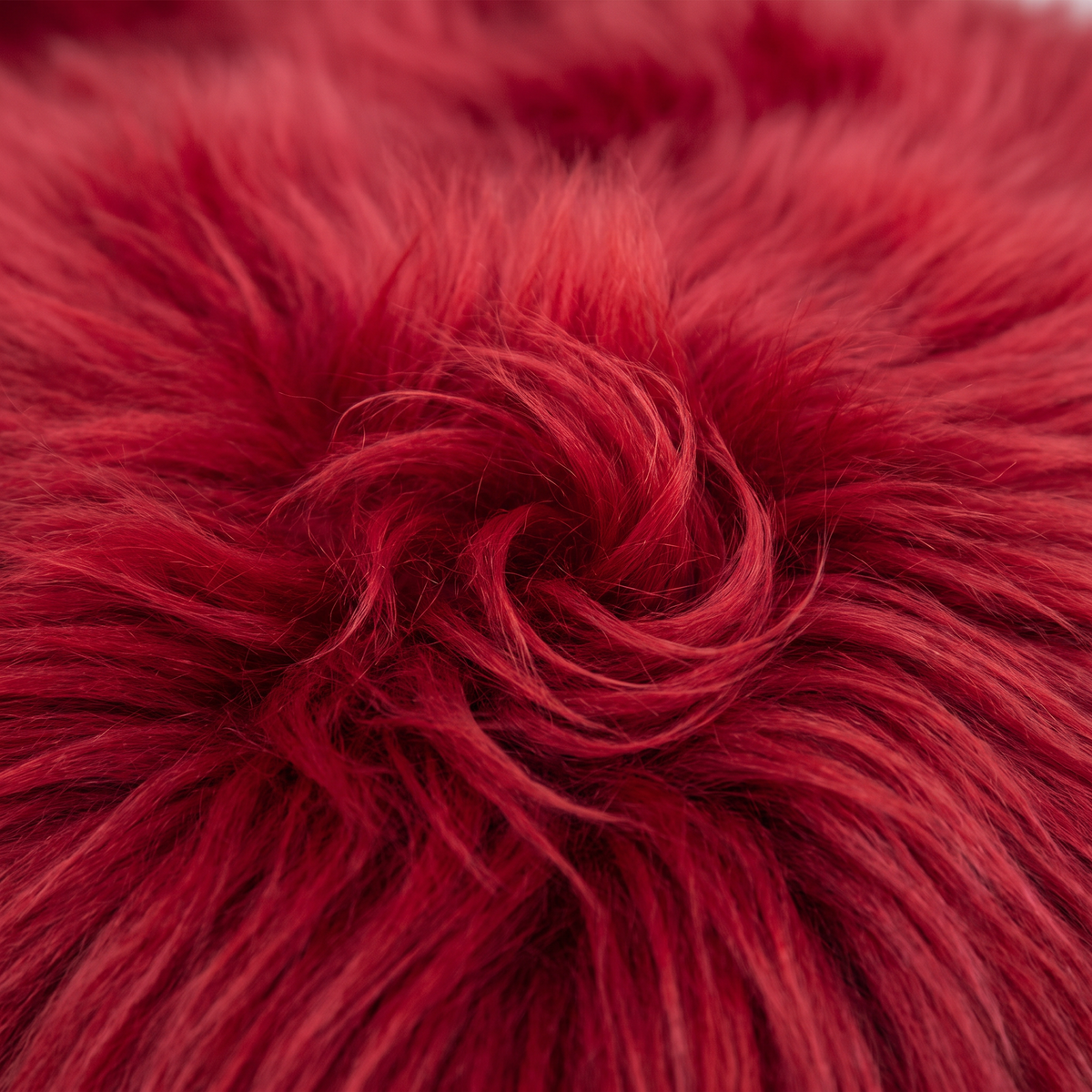 Close-up of Wildfire red long wool sheepskin fibres
